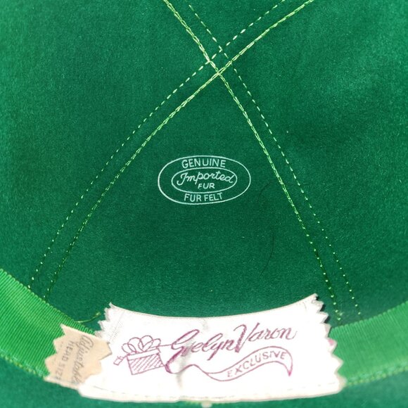 Vintage Exclusive Evelyn Varon Green Genuine Fur Felt Hat - Picture 3 of 4